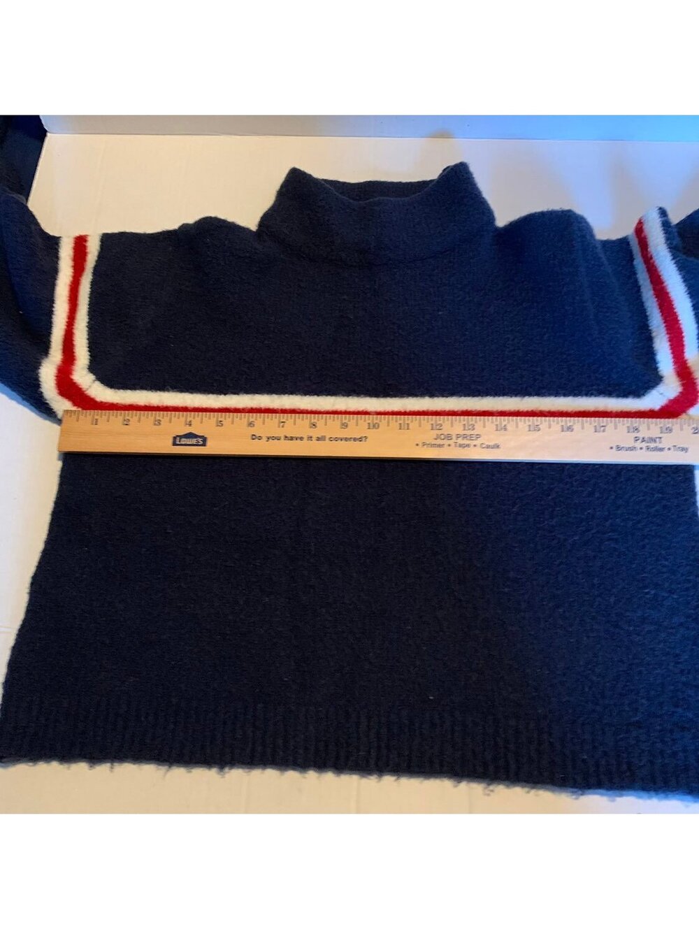 Mango W2K Basics Navy Blue Turtleneck Sweater Red and White Stripes, Size XS - Picture 3 of 7